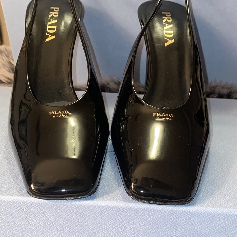 Prada Glossy Black Slingback Heels - Picture 7 of 14